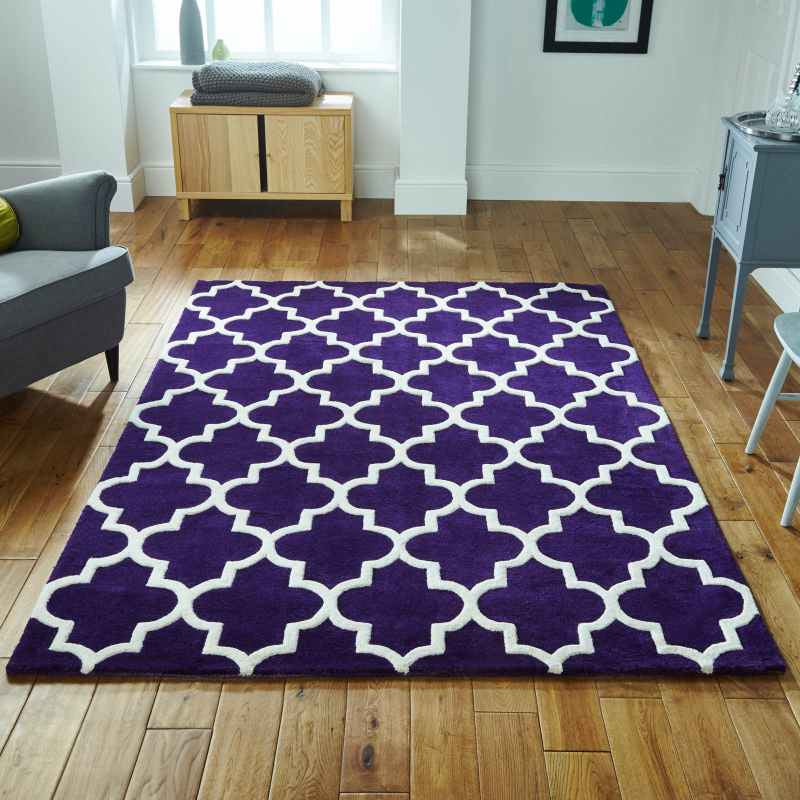 Arabesque Modern Wool Rugs in Purple