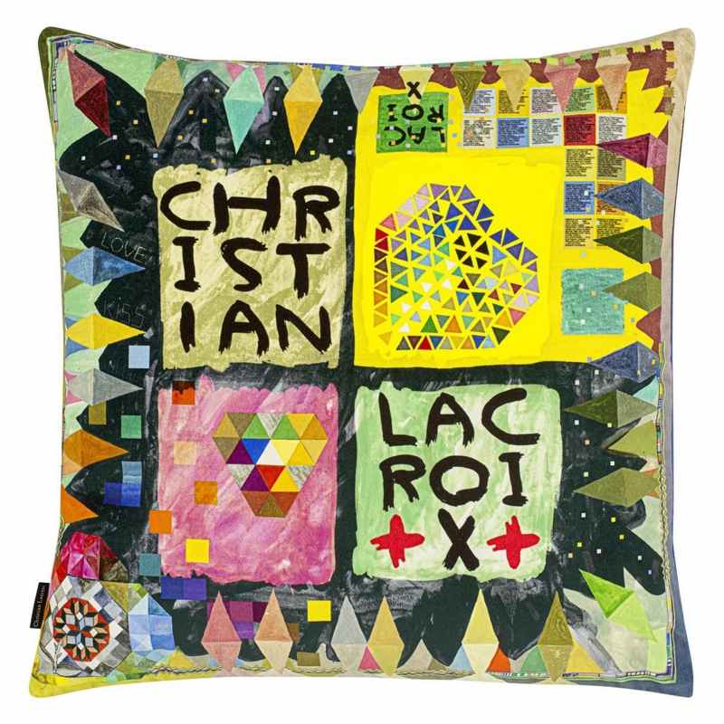 Christian Lacroix Arlecchino Wood Abstract Cushion in Multi