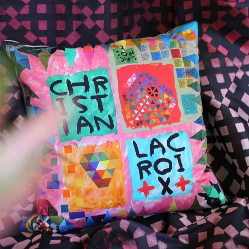Christian Lacroix Arlecchino Wood Abstract Cushion in Multi