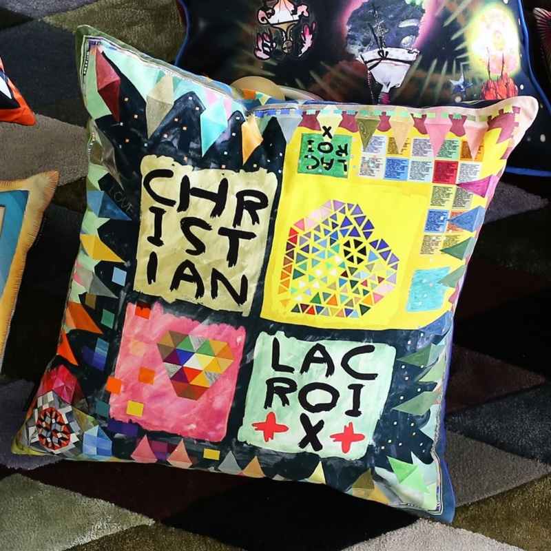Christian Lacroix Arlecchino Wood Abstract Cushion in Multi