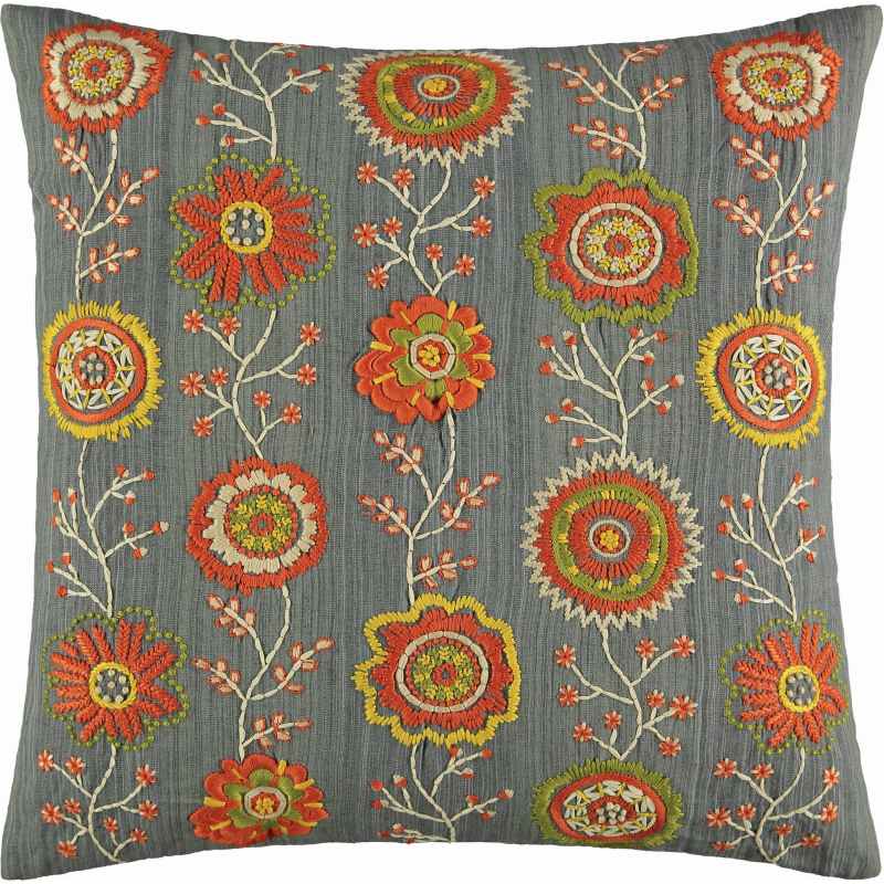 Arlington Floral Embroidered Cushion By William Yeoward in Spice Orange