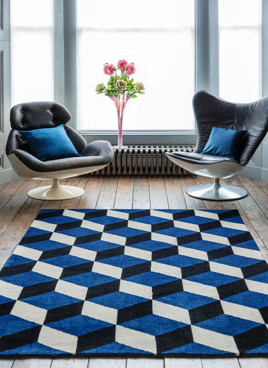 Asiatic arlo ar11 blue block Blue  Geometric Rug.