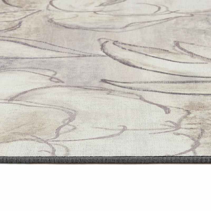 Art Floral Eco Washable Modern Rugs by Hug Runner Rug in Grey Cream