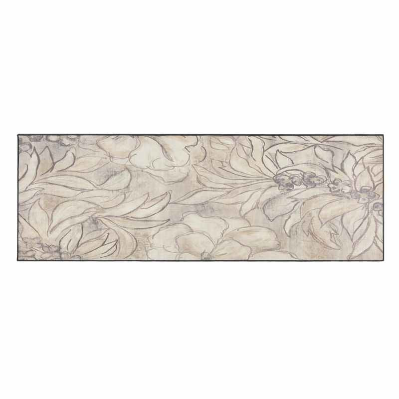 Art Floral Eco Washable Modern Rugs by Hug Runner Rug in Grey Cream