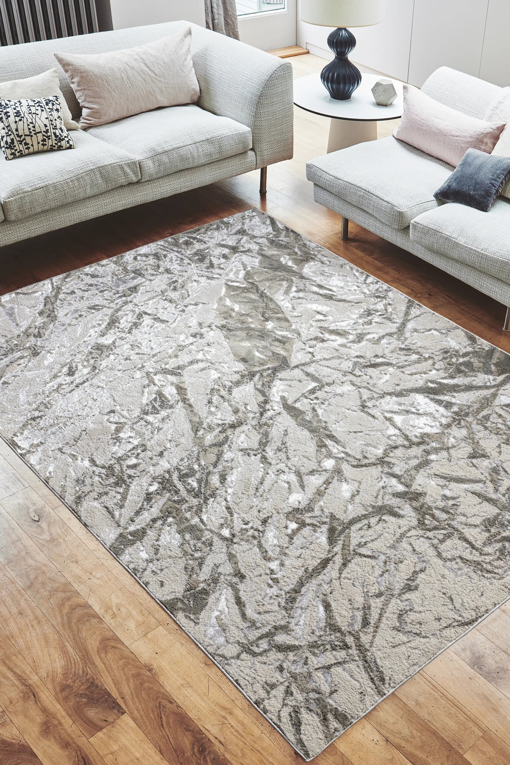 Asiatic aurora au09 satin Grey Living Room  Rug.