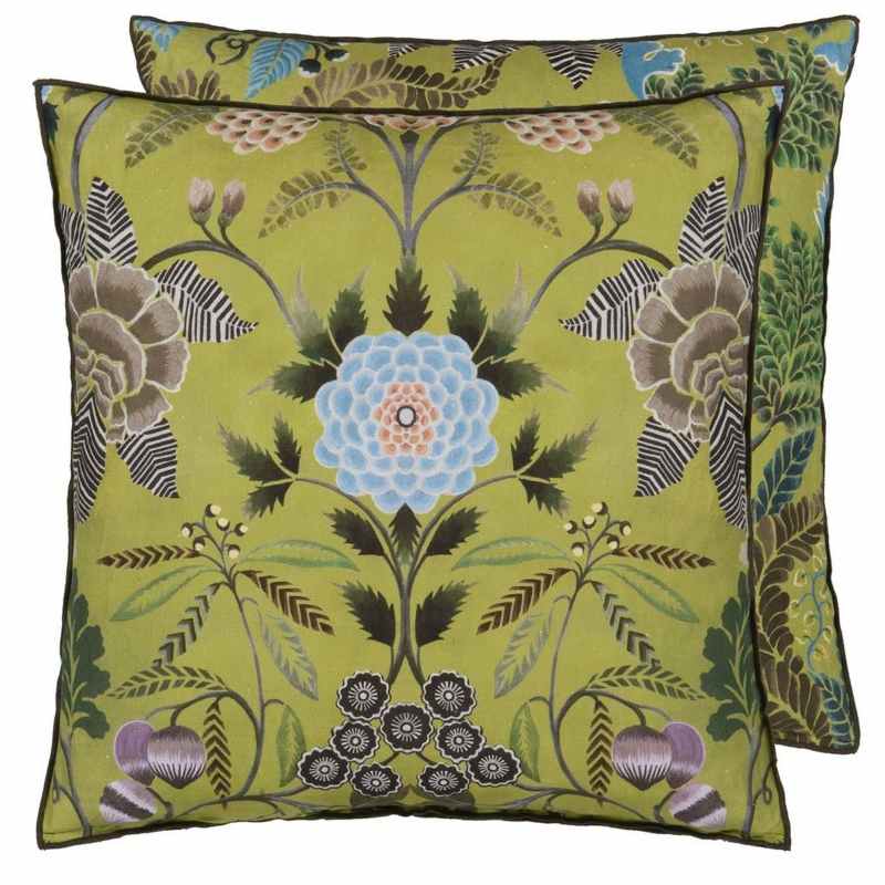 Brocart Decoratif Linen Cushion by Designers Guild in Moss Green