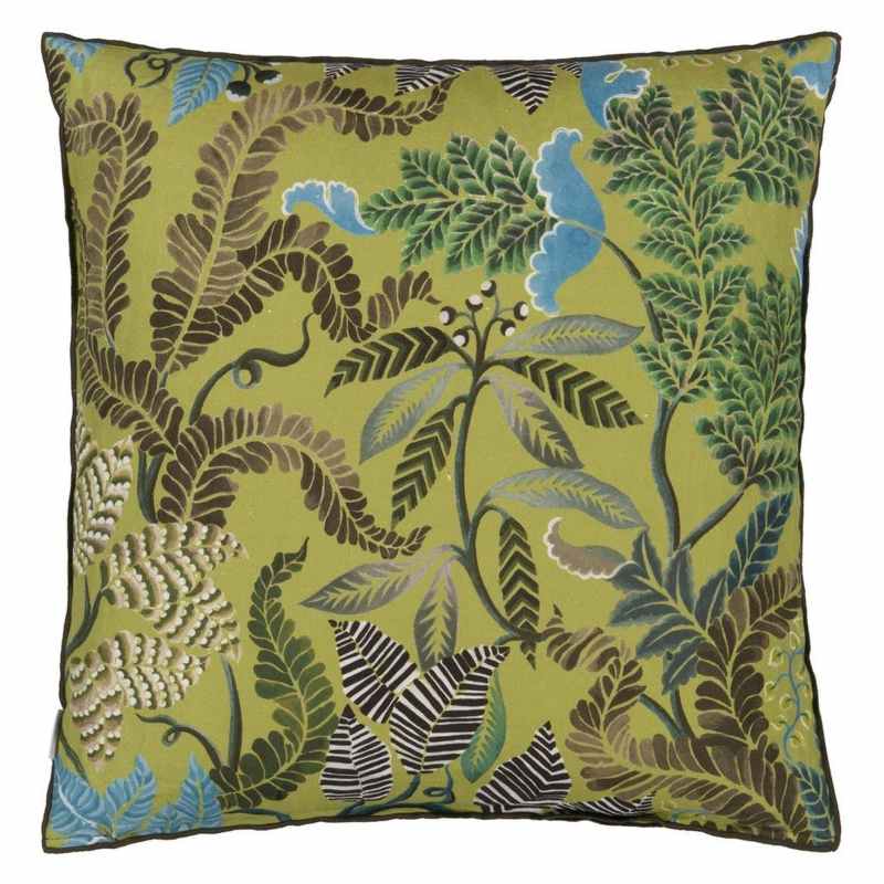 Brocart Decoratif Linen Cushion by Designers Guild in Moss Green