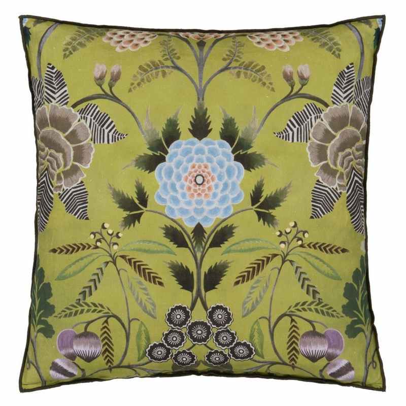 Brocart Decoratif Linen Cushion by Designers Guild in Moss Green