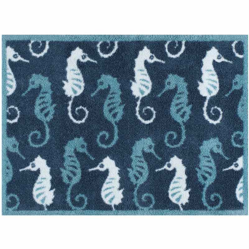 Bathroom Seahorse Washable Mats in Blue by Turtle Mat