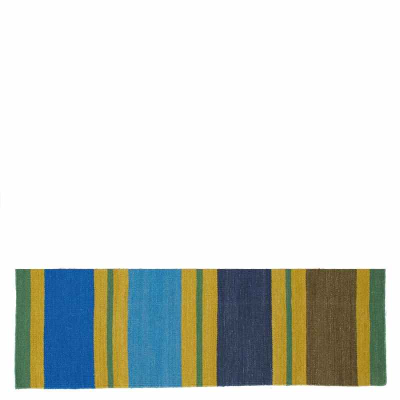 Benares Wool Striped Runner Rugs by Designers Guild in Azure Blue