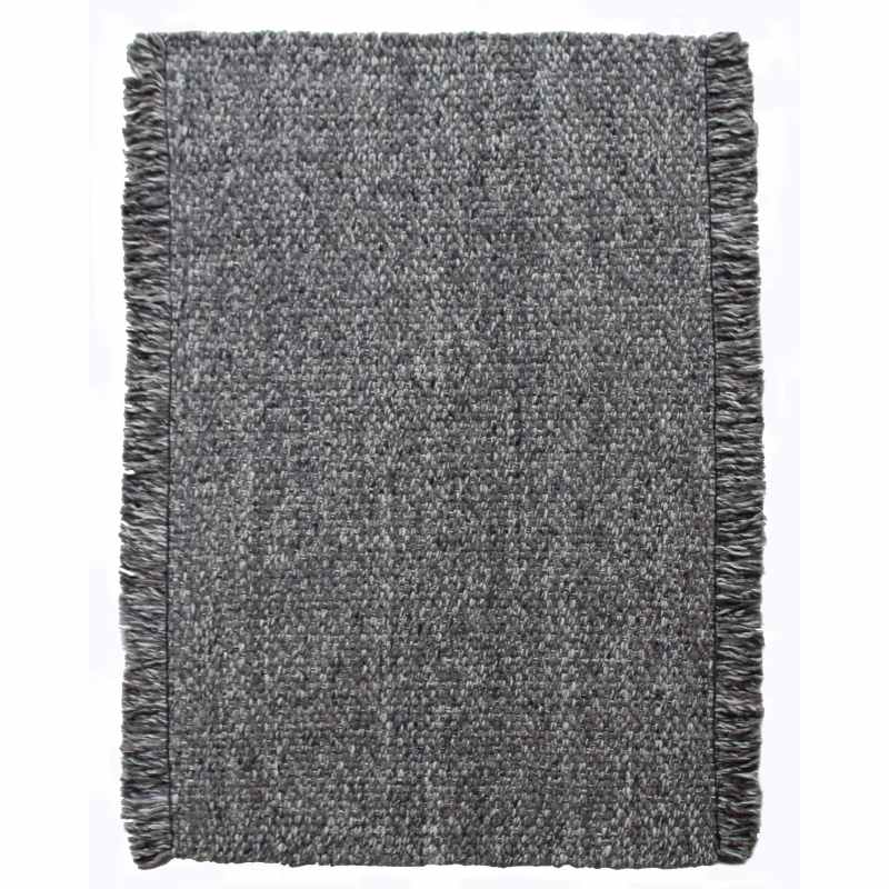 Bergen Plain Tassel Wool Rugs in Charcoal Grey