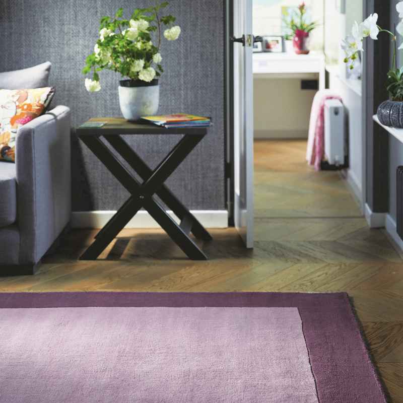 Origins Borders Plain Wool Rugs in Mauve Purple