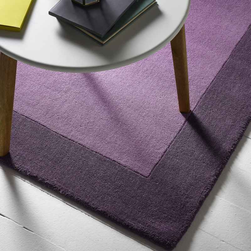 Origins Borders Plain Wool Rugs in Mauve Purple