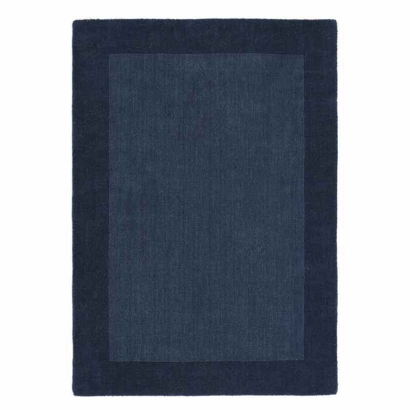 Origins Borders Plain Wool Rugs in Navy Blue