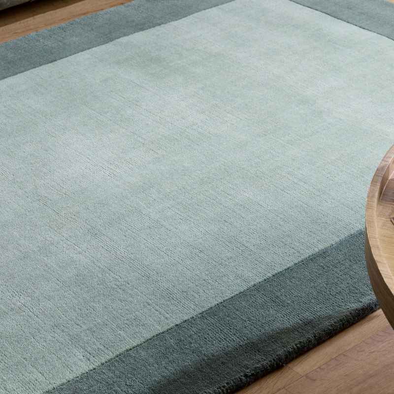 Origins Borders Plain Wool Rugs in Sage Green