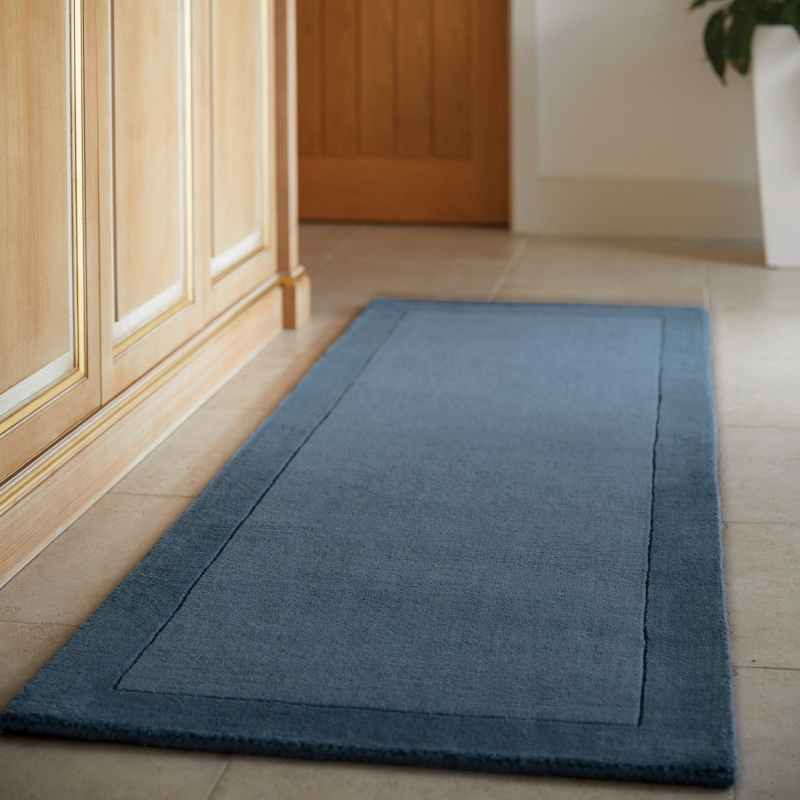 Origins Borders Wool Hallway Runner Rugs in Navy