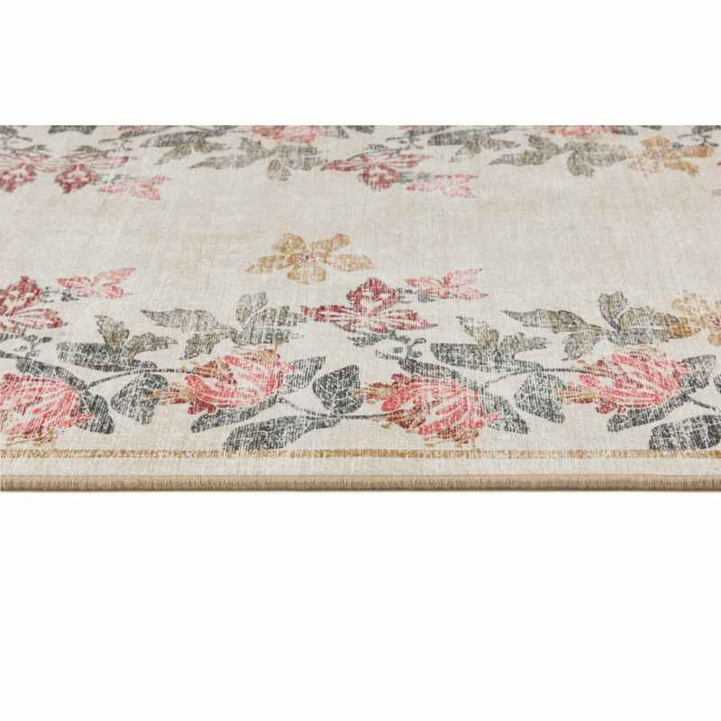 Botanical Border Eco Washable Modern Runner Rugs by Hug Rug in Pink