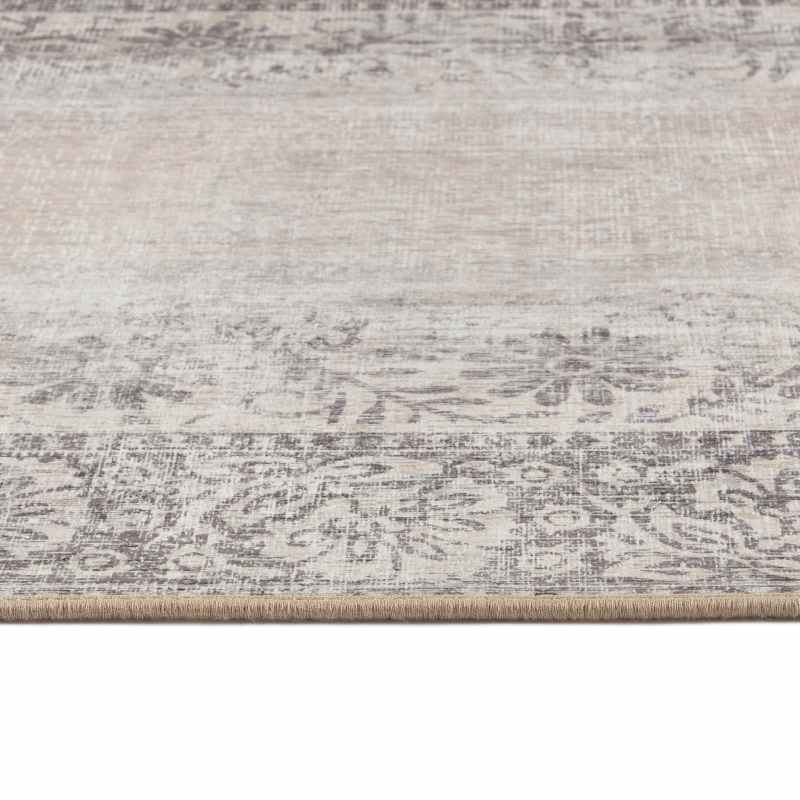 Brocade Border Eco Washable Modern Rugs by Hug Runner Rug in Grey