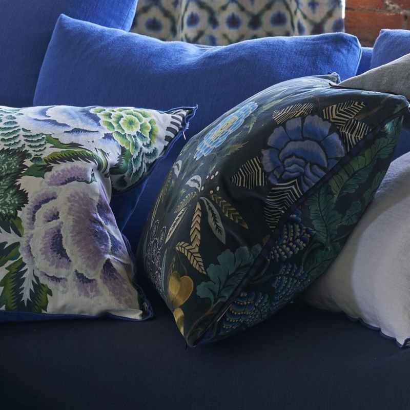 Brocart Decoratif Velours Cushion by Designers Guild in Indigo Blue
