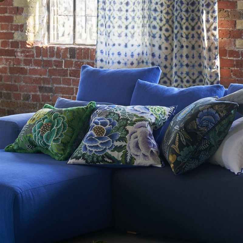 Brocart Decoratif Velours Cushion by Designers Guild in Indigo Blue