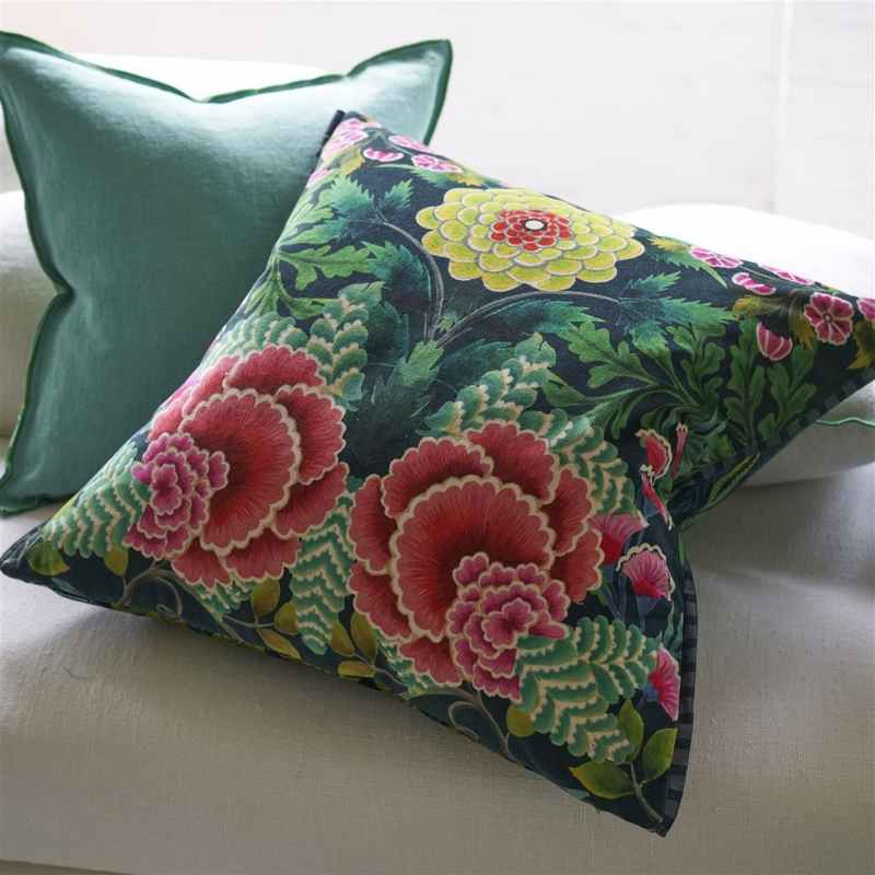 Brocart Decoratif Velours Cushion by Designers Guild in Noir Black