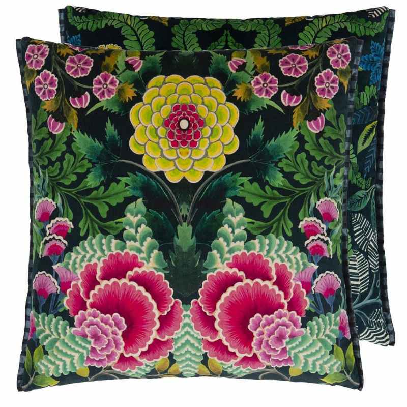 Brocart Decoratif Velours Cushion by Designers Guild in Noir Black