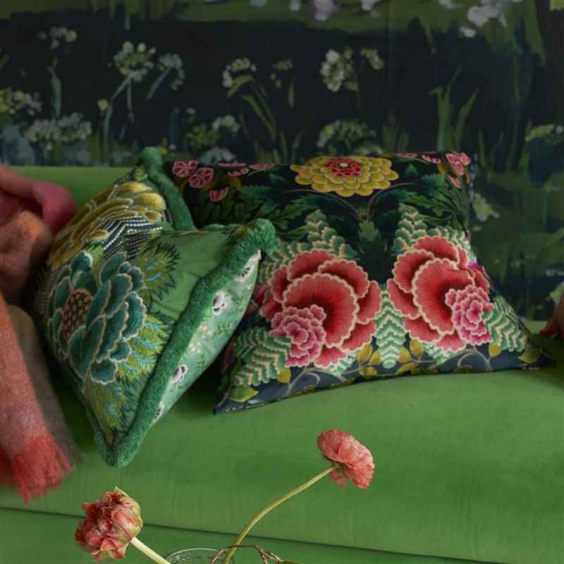 Brocart Decoratif Velours Cushion by Designers Guild in Noir Black