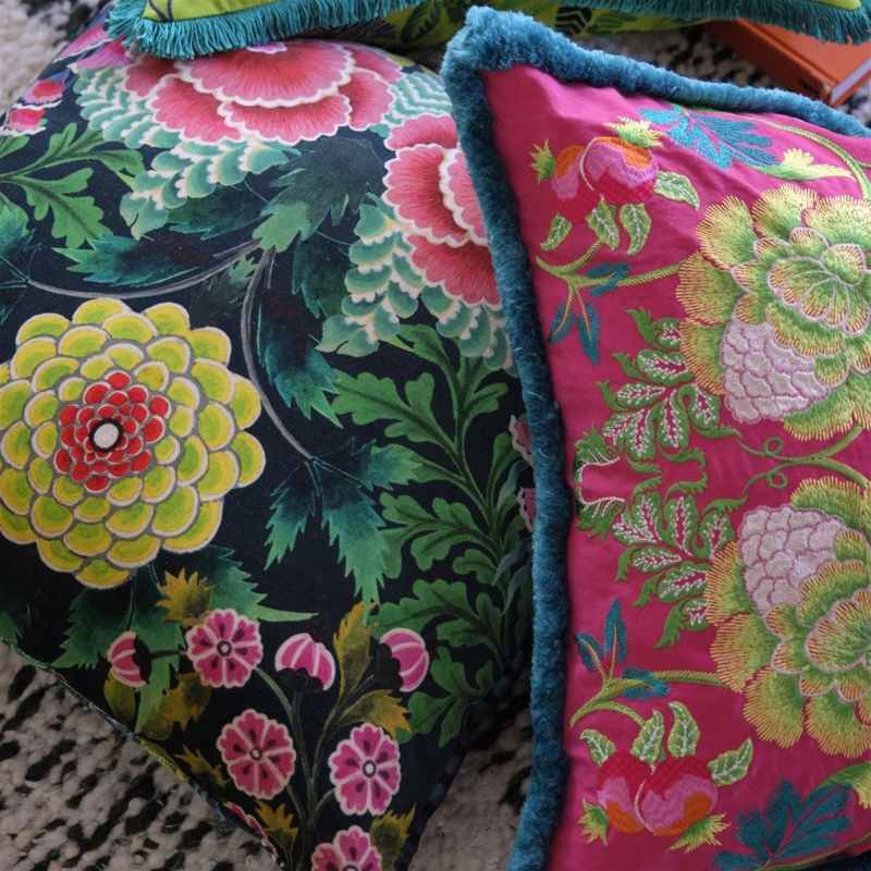 Brocart Decoratif Velours Cushion by Designers Guild in Noir Black