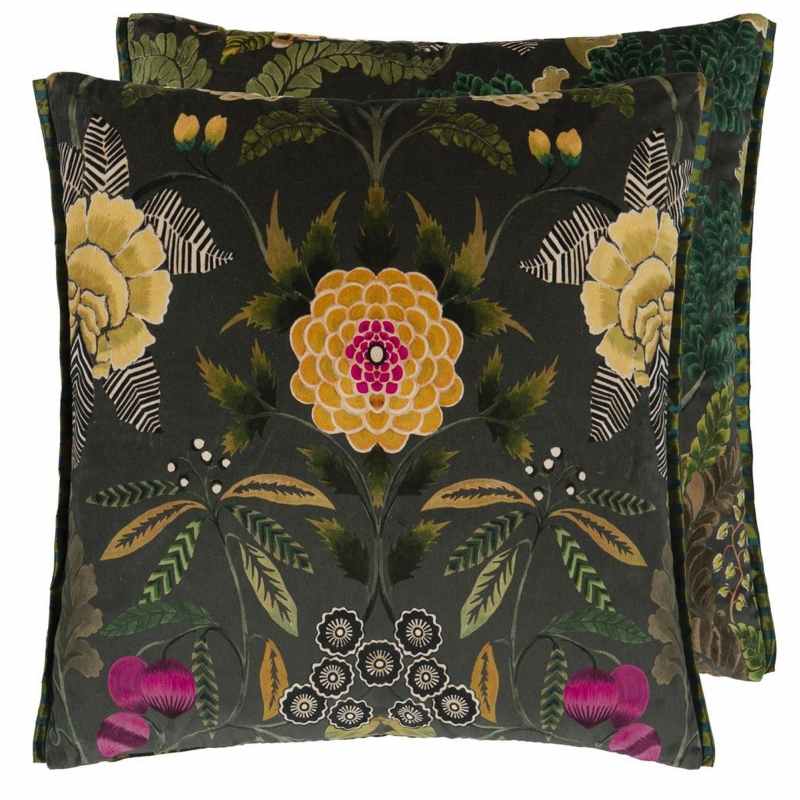 Brocart Decoratif Velours Cushion by Designers Guild in Olive Green