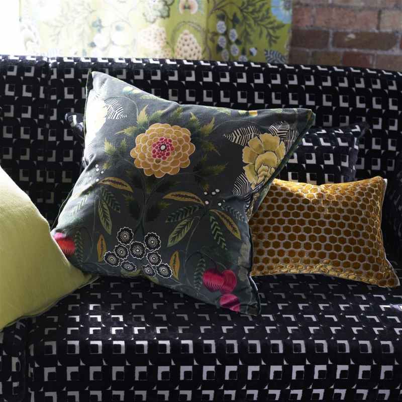 Brocart Decoratif Velours Cushion by Designers Guild in Olive Green