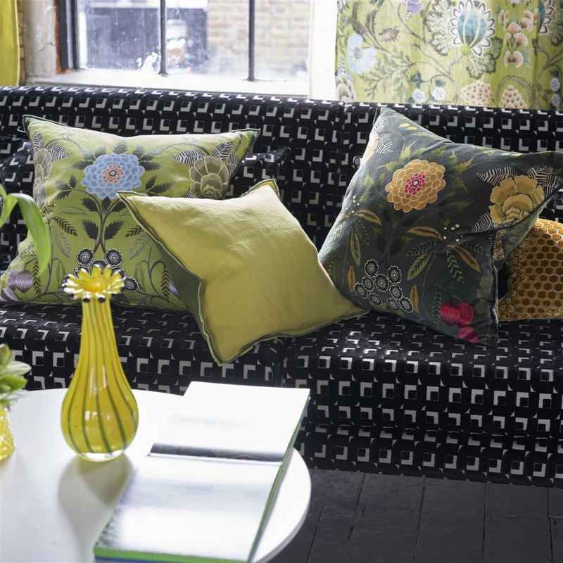 Brocart Decoratif Velours Cushion by Designers Guild in Olive Green