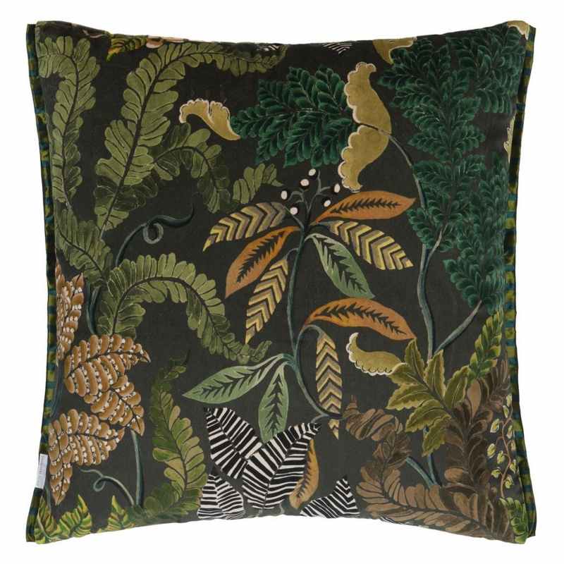 Brocart Decoratif Velours Cushion by Designers Guild in Olive Green