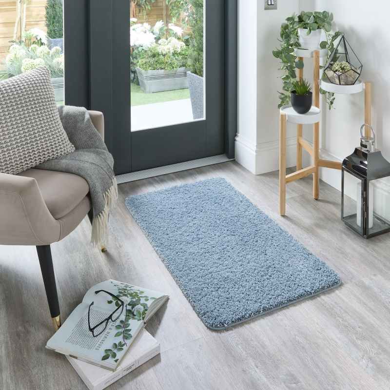 Buddy Washable Plain Rugs in Denim Blue
