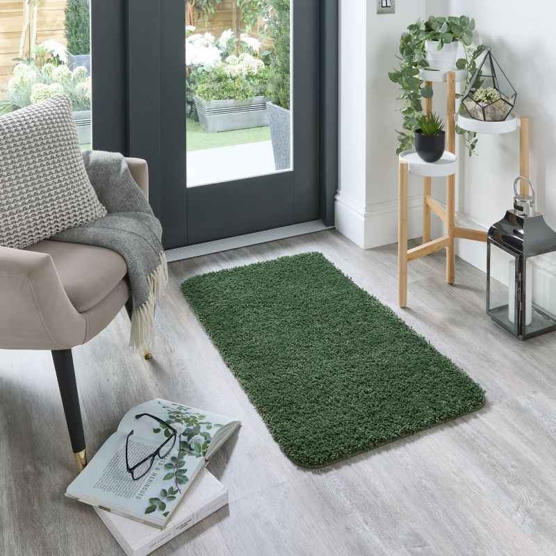 Buddy Washable Plain Rugs in Forest Green