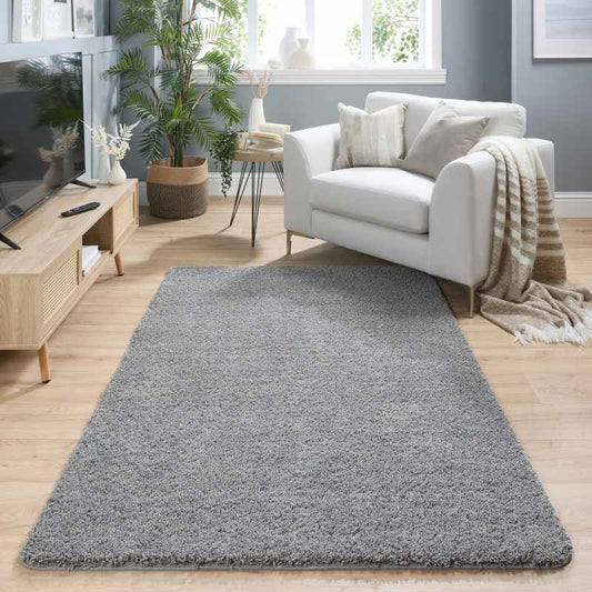 Buddy Washable Plain Rugs in Ghost Grey