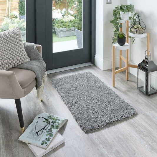 Buddy Washable Plain Rugs in Ghost Grey