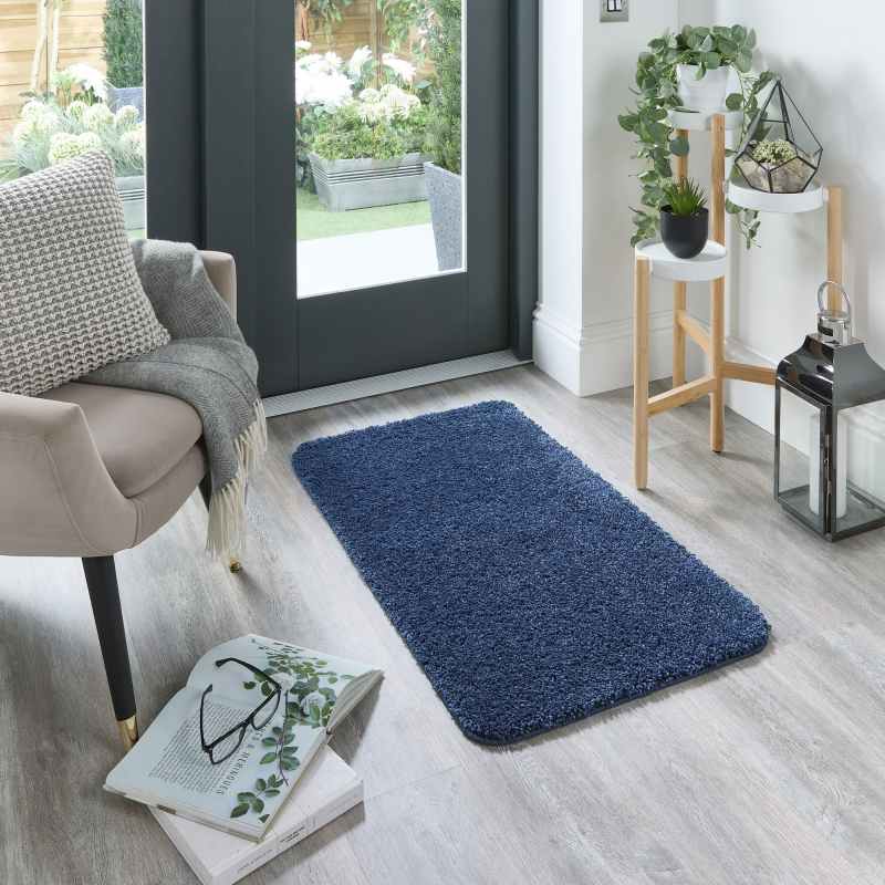 Buddy Washable Plain Rugs in Midnight Blue