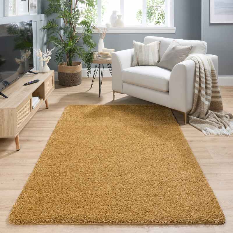 Buddy Washable Plain Rugs in Ochre Yellow