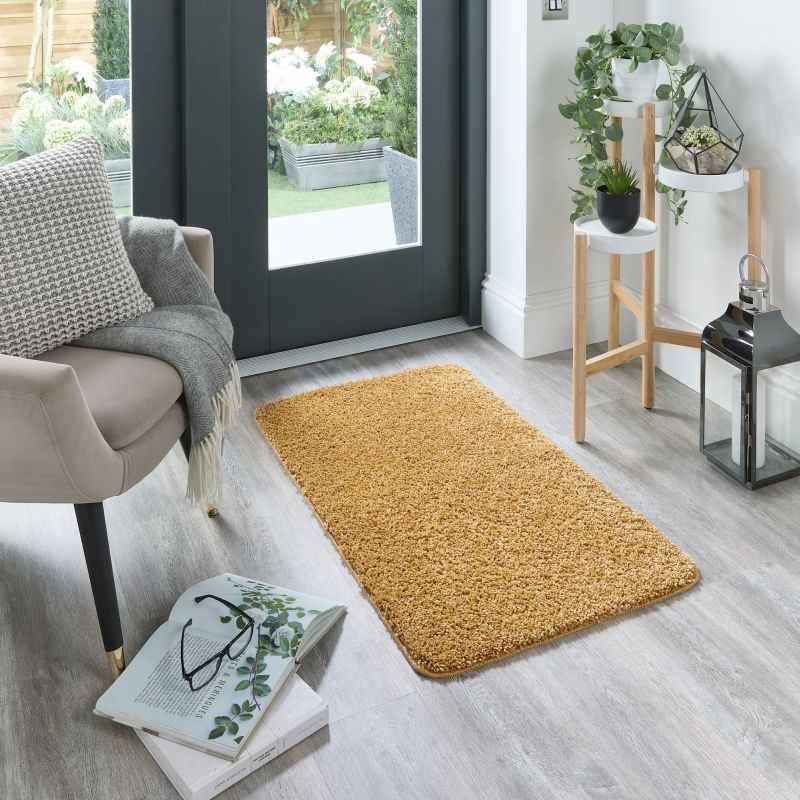Buddy Washable Plain Rugs in Ochre Yellow