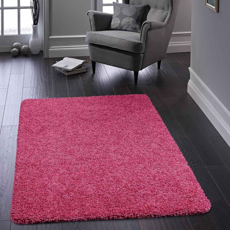 Buddy Washable Plain Rugs in Pink