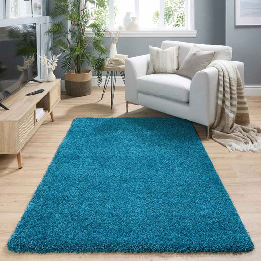 Buddy Washable Plain Rugs in Teal Blue