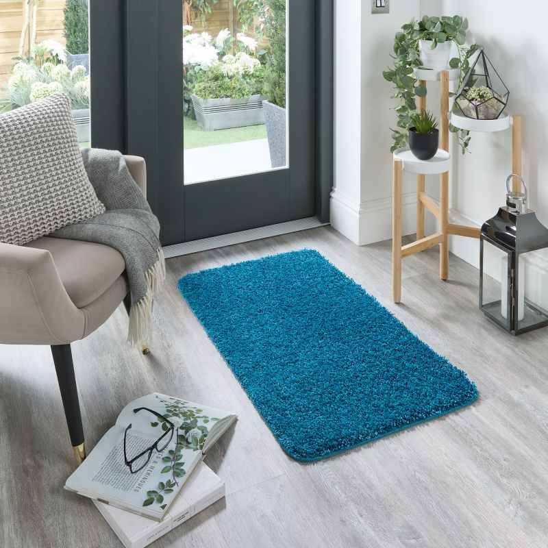 Buddy Washable Plain Rugs in Teal Blue