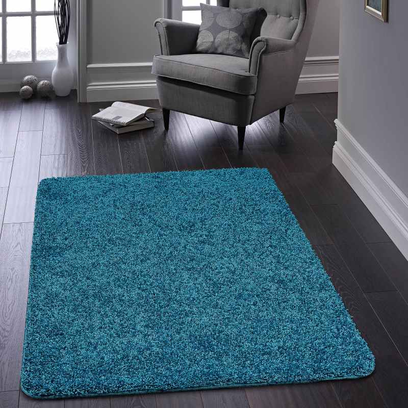 Buddy Washable Plain Rugs in Teal Blue