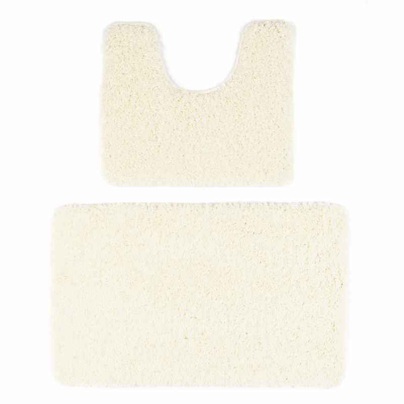 Buddy Bath Mat And Toilet Washable Set in Ivory White
