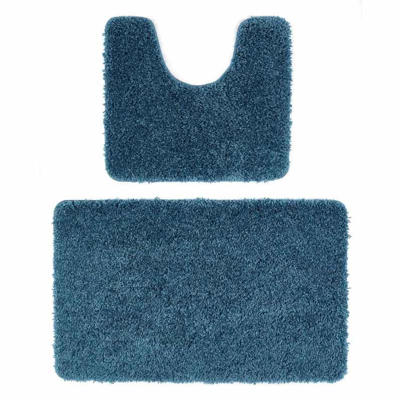 Buddy Bath Mat And Toilet WashableSet in Teal Blue