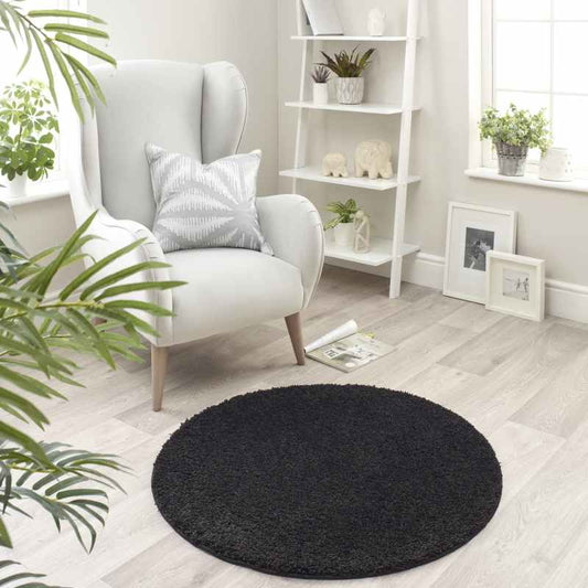 Buddy Washable Round Circle Rugs in Black
