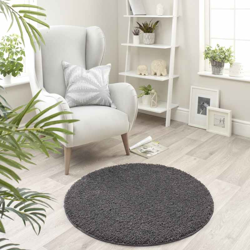 Buddy Washable Round Circle Rugs in Charcoal