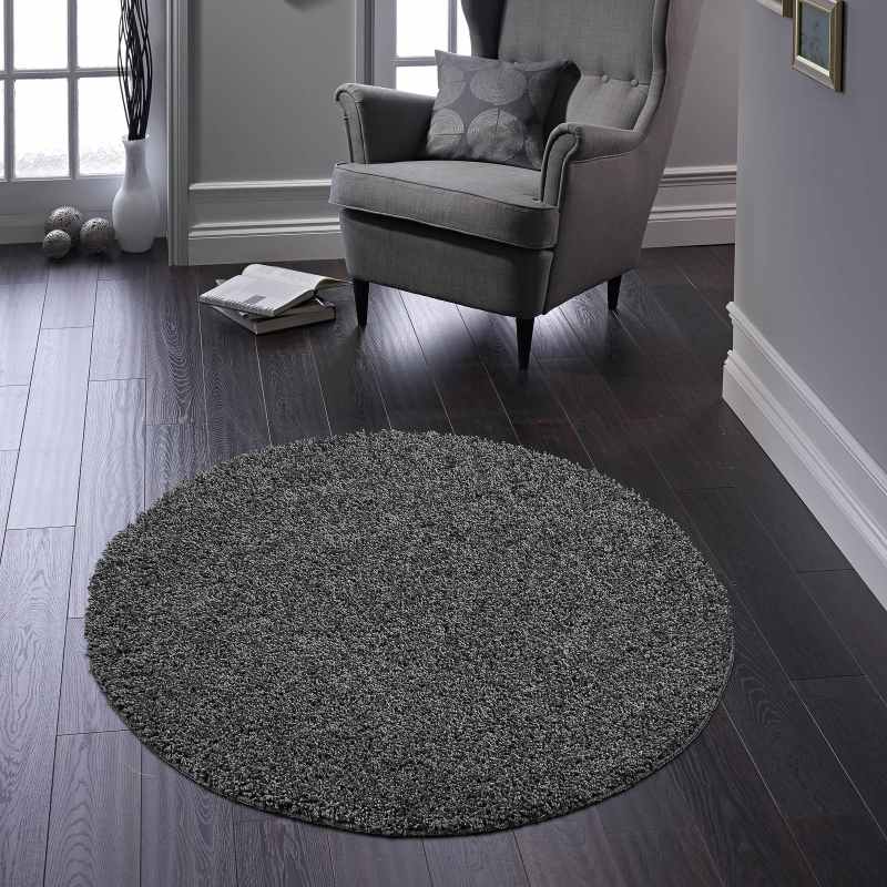 Buddy Washable Round Circle Rugs in Charcoal