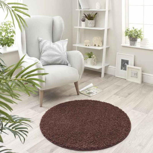 Buddy Washable Round Circle Rugs in Chocolate Brown