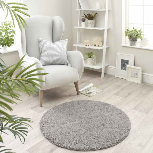 Buddy Washable Round Circle Rugs in Ghost Grey
